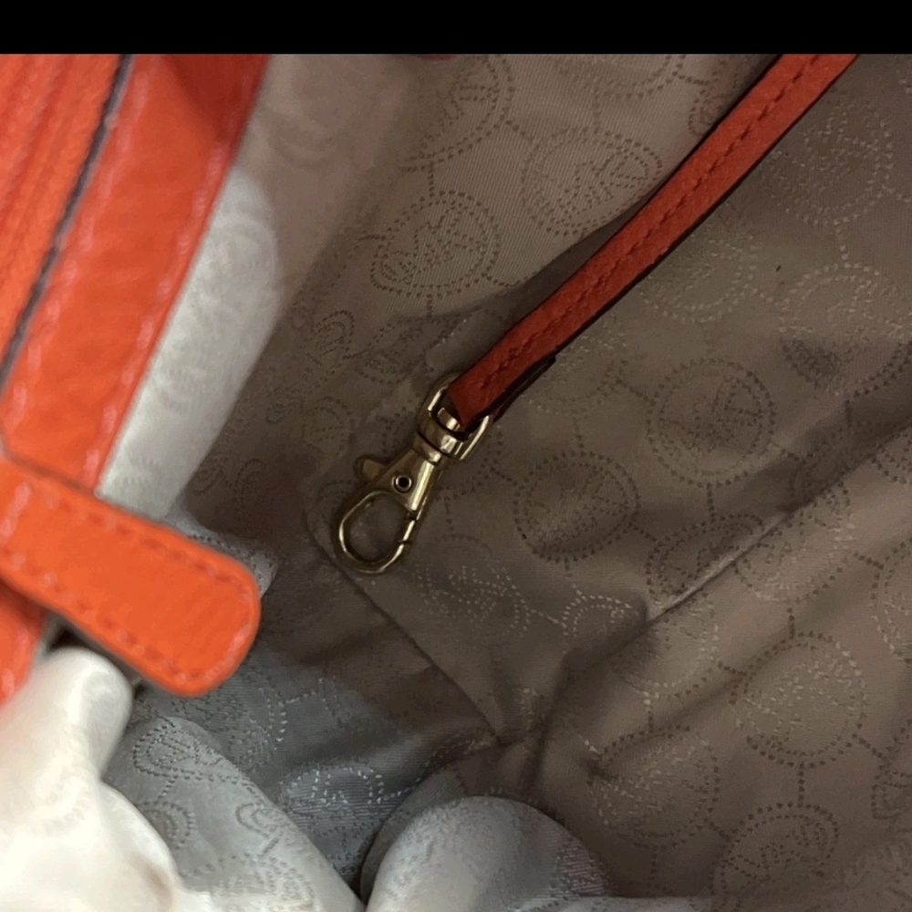 Michael Kors Purse Red Orange Bedford Leather Tassel Crossbody Bag Saddle - Picture 11 of 14
